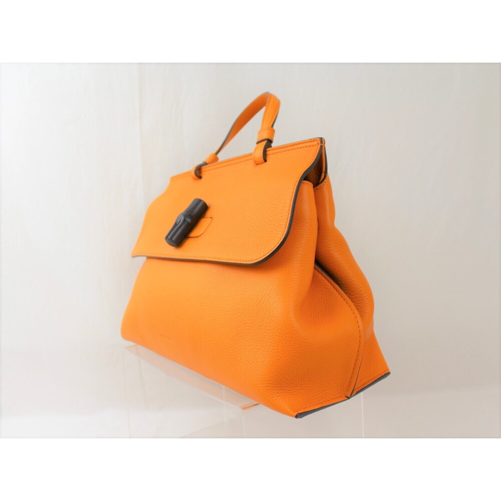 Gucci Rare Daily Shoulder Leather Orange Handbag Bag Bamboo